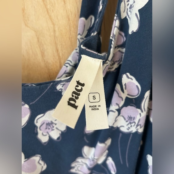 Pact Fit  Flare Tie Back Reverie Dress French Navy with Floral Print. SMALL. EUC - Picture 3 of 7